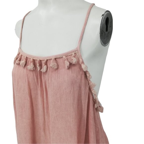 Francescas Swim Fringe Boho Coverup Size L Pink Tassle Sheer Tie Back Festival - Picture 2 of 12